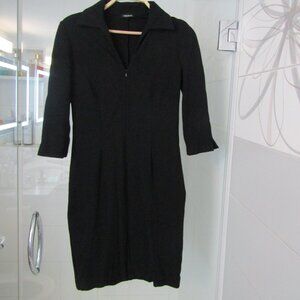 PESERICO Black Stretch Career Business Dress--Front Zip---3/4 Sleeves---Sz 44/8